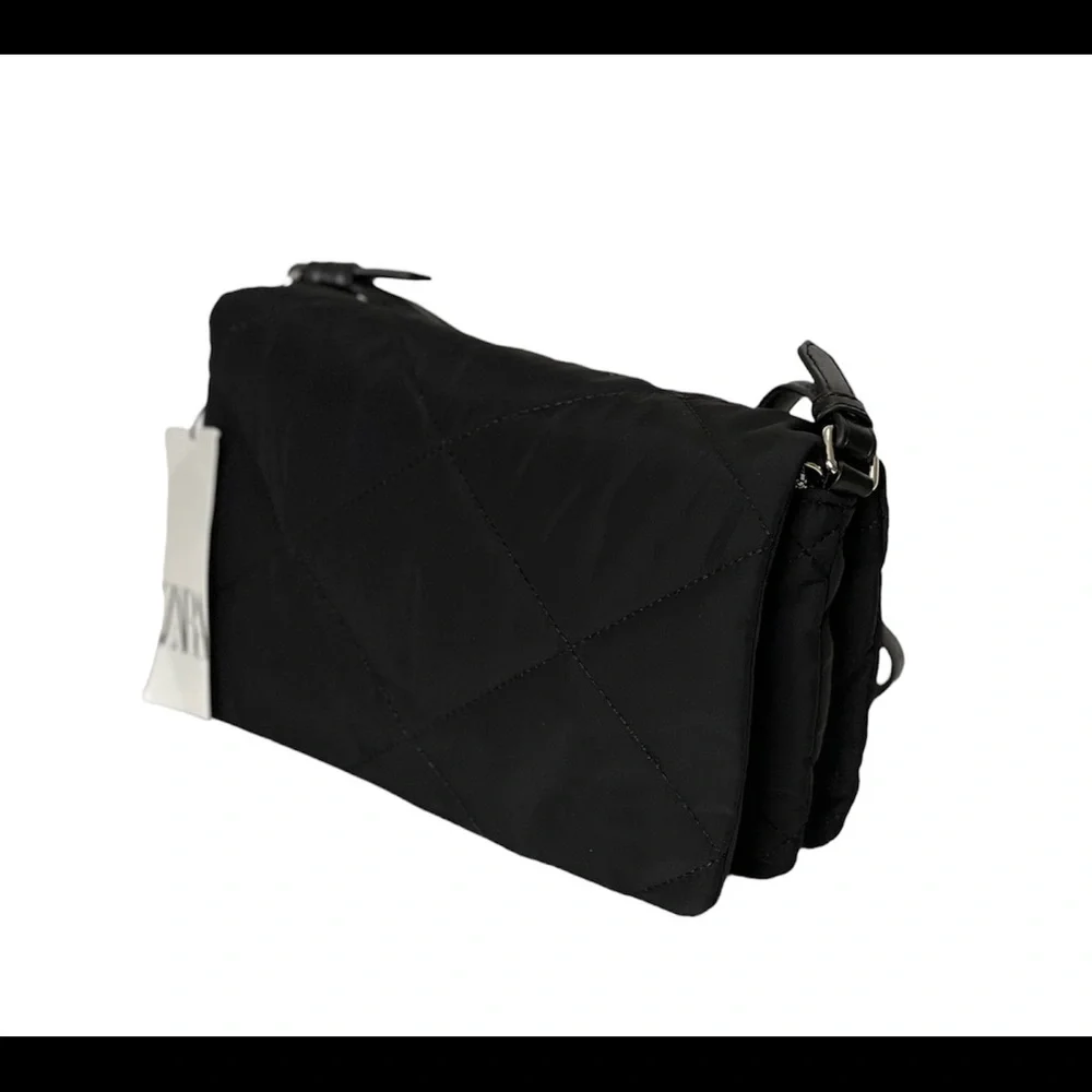 Zara Womens Crossbody Bag Black Quilt Shoulder Bag Purse Adjustable Strap New - Picture 6 of 13